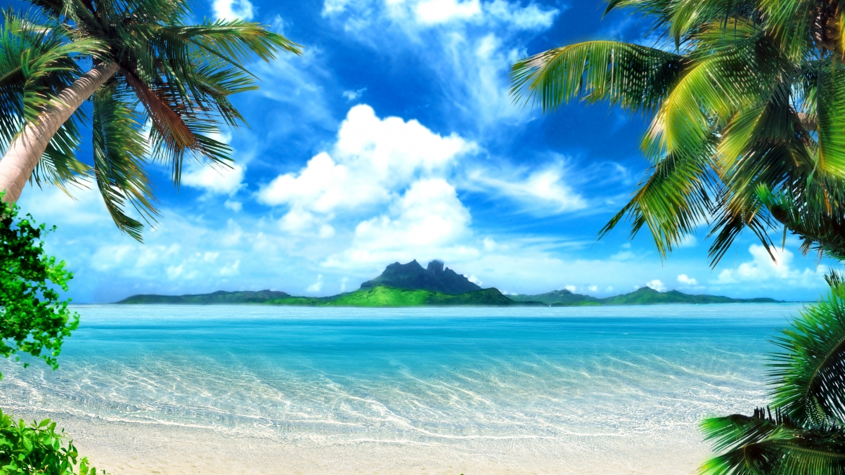 ‘~海洋 小岛 椰树 天空 4K风景桌面背景3840×2160’ 的图片