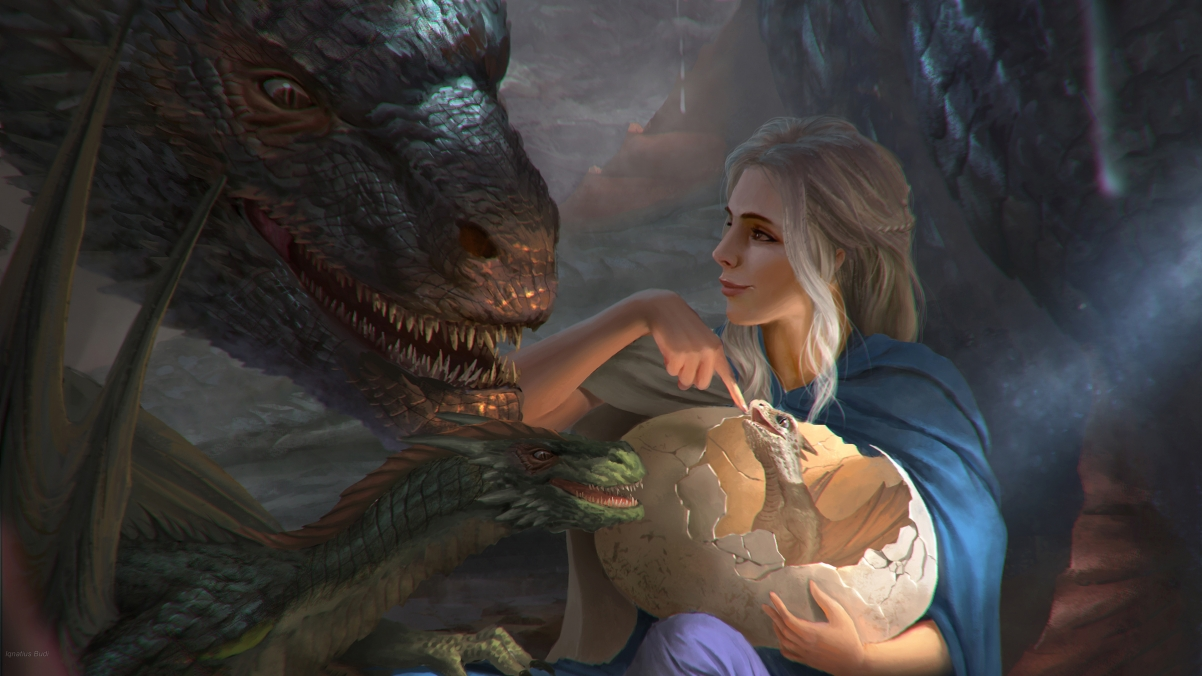 ‘~Khalessi With His Dragons 4k桌面背景’ 的图片