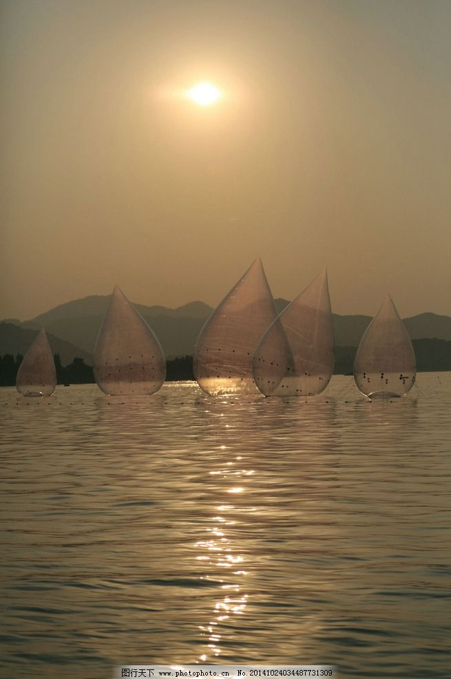 杭州西湖,世界遗产,透明薄膜,球体,山影,水光,水波