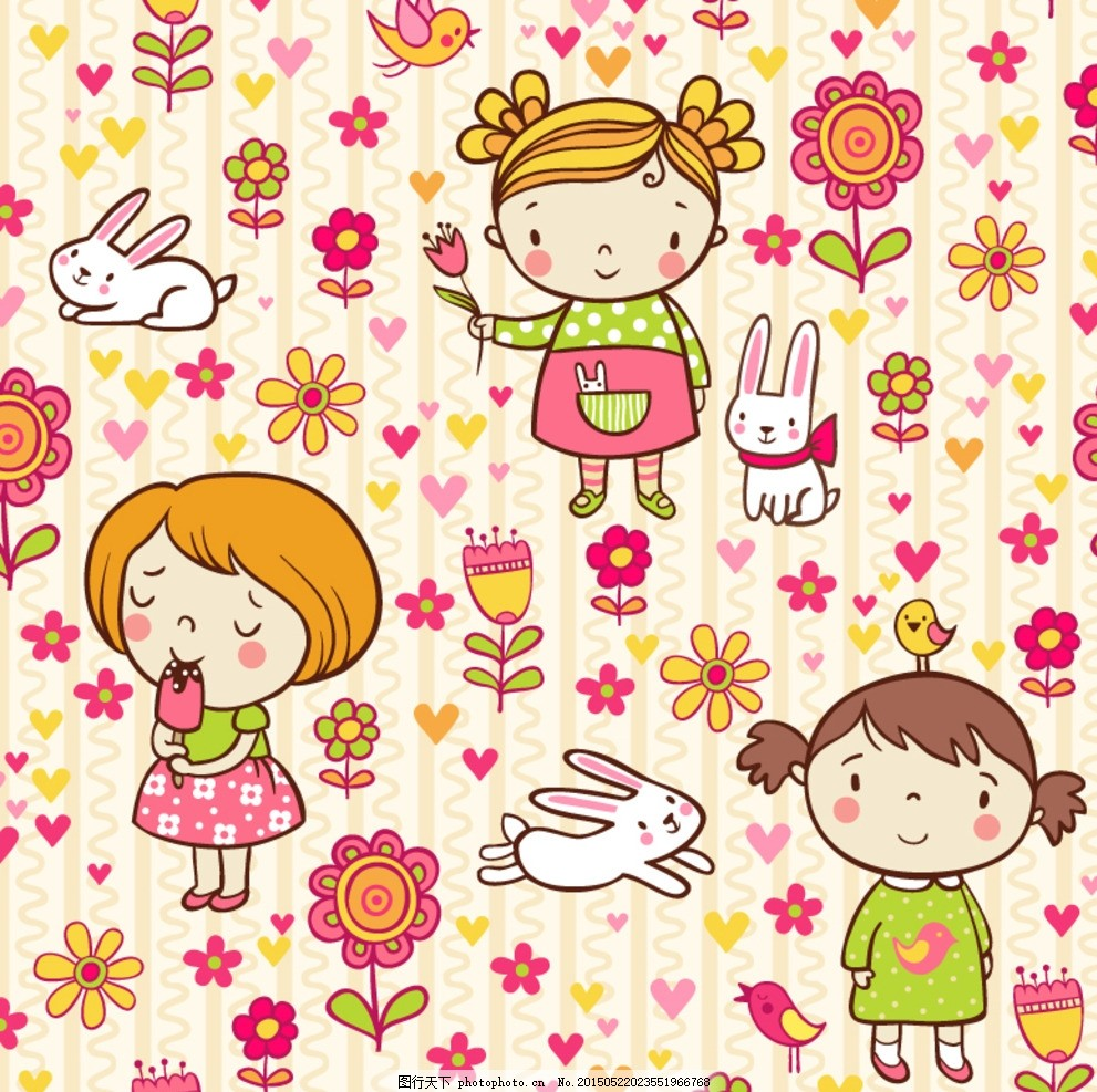童趣卡通绘画矢量素材,爱心,心形,心型,花卉,花朵,鲜花