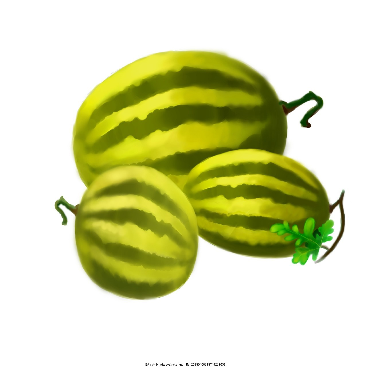 三个大西瓜 绿色大西瓜 夏季水果 解暑解渴食物 卡通西瓜