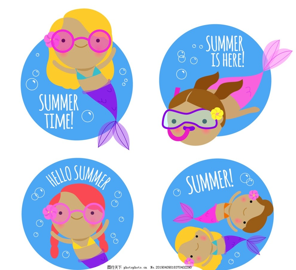 ‘~4款彩色夏季美人鱼标签图片_动漫人物_动漫卡通-  ~’ 的图片