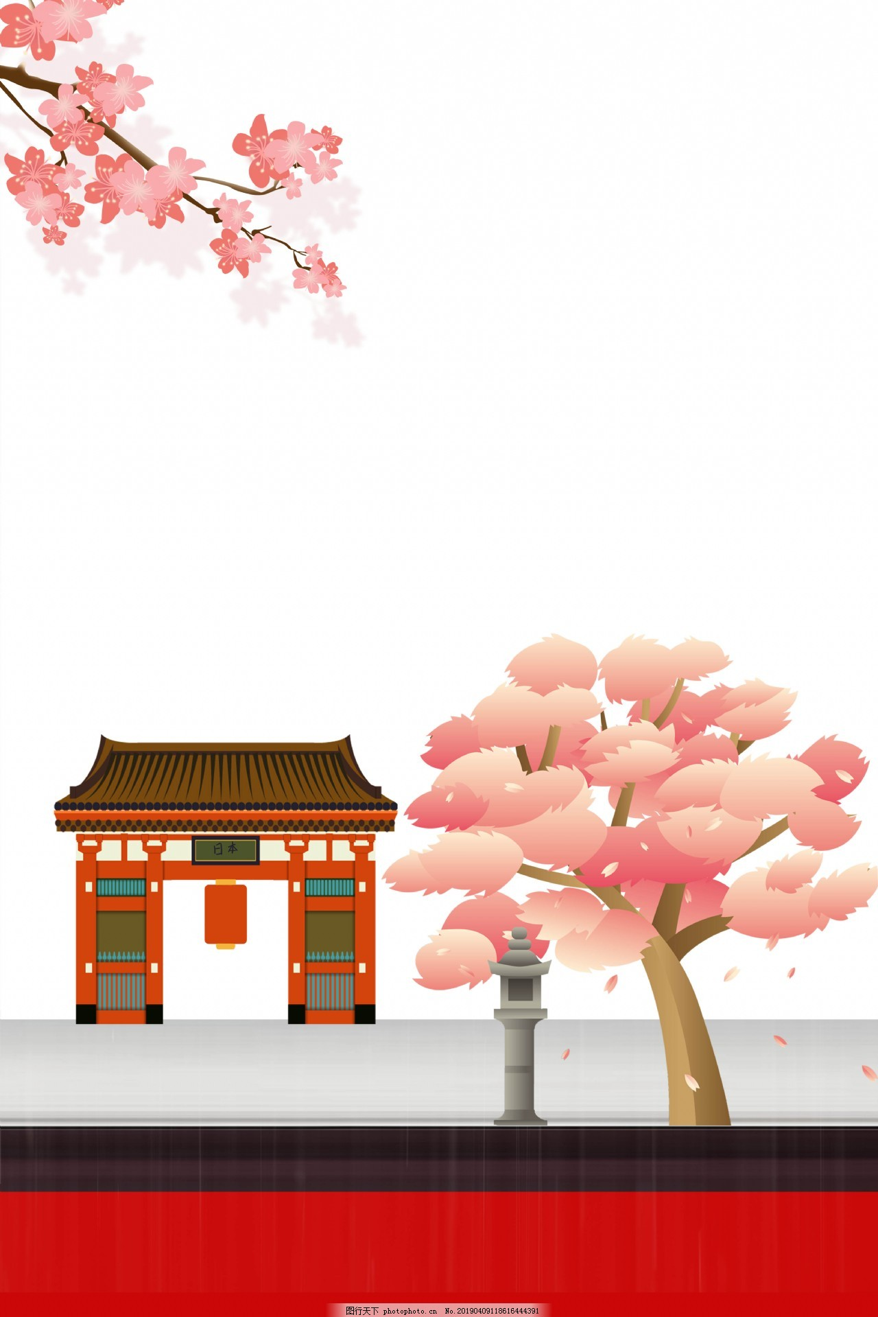 暑假日本旅游背景海报,暑期,神社,日本建筑,樱花,日系