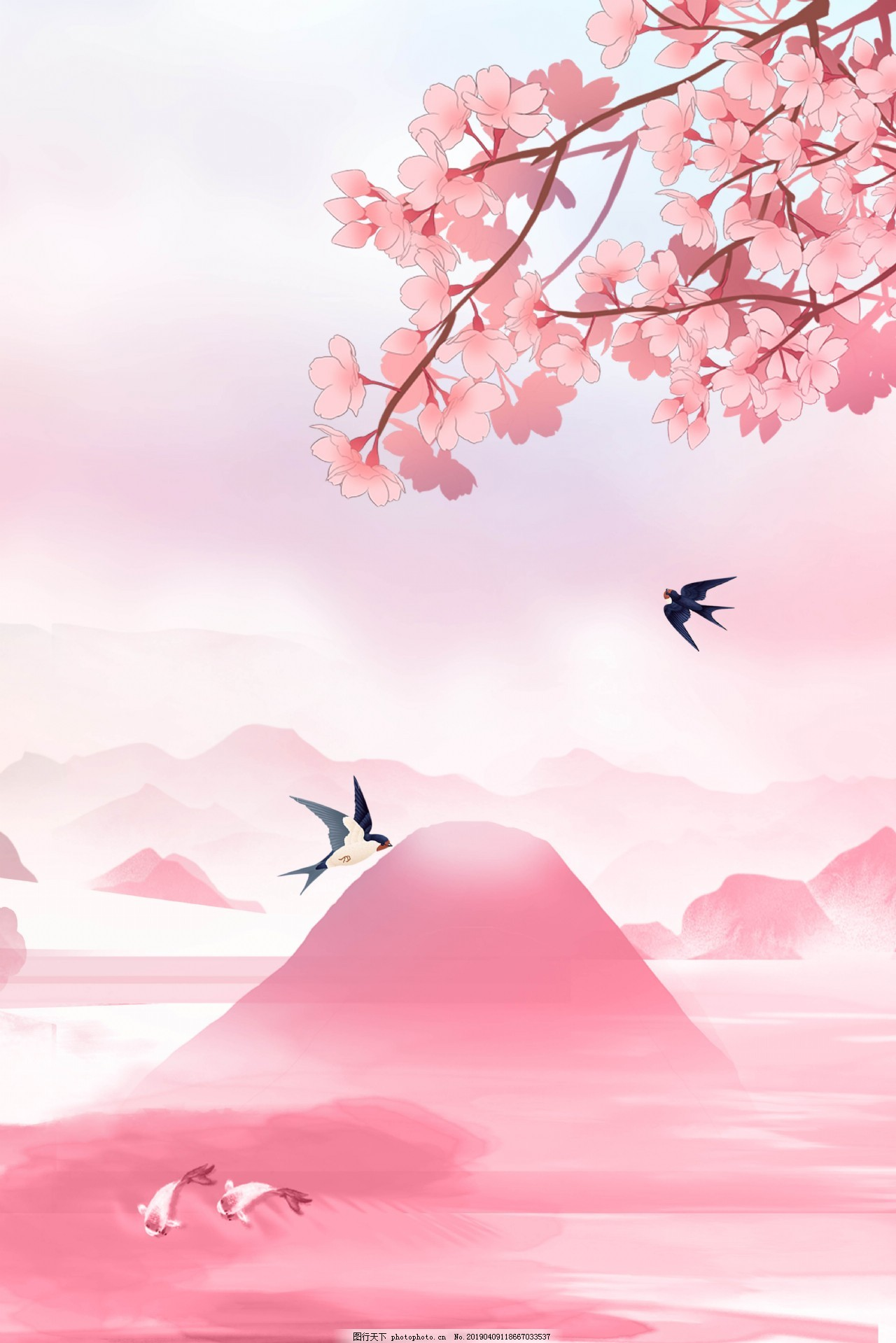 ‘~日本富士山樱花背景海报图片_H5背景_底纹边框-  ~’ 的图片