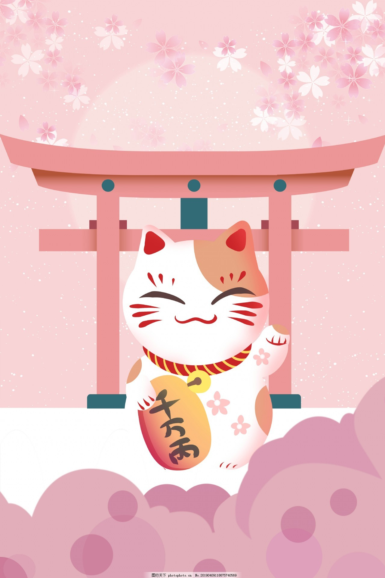 ‘~日系日本招财猫背景海报图片_H5背景_底纹边框-  ~’ 的图片
