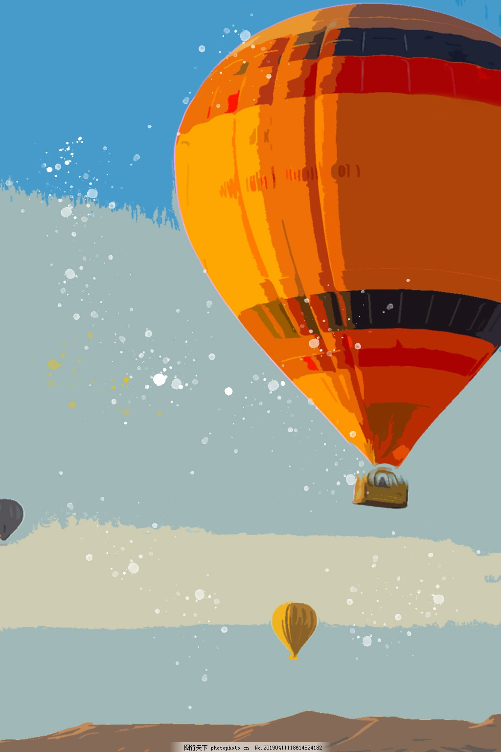 热气球异域风情旅行背景,橙色气球,黄色系气球,热气球旅行,旅游