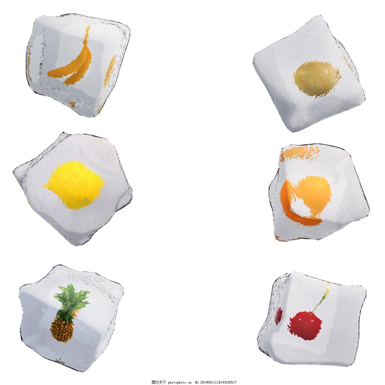 创意水果冰块套图png图,夏天,凉爽,仿真,质感