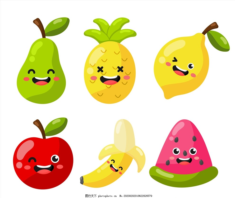 卡通水果,香蕉,西瓜,手绘水果背景,菠萝,卡通菠萝人物,可爱卡通